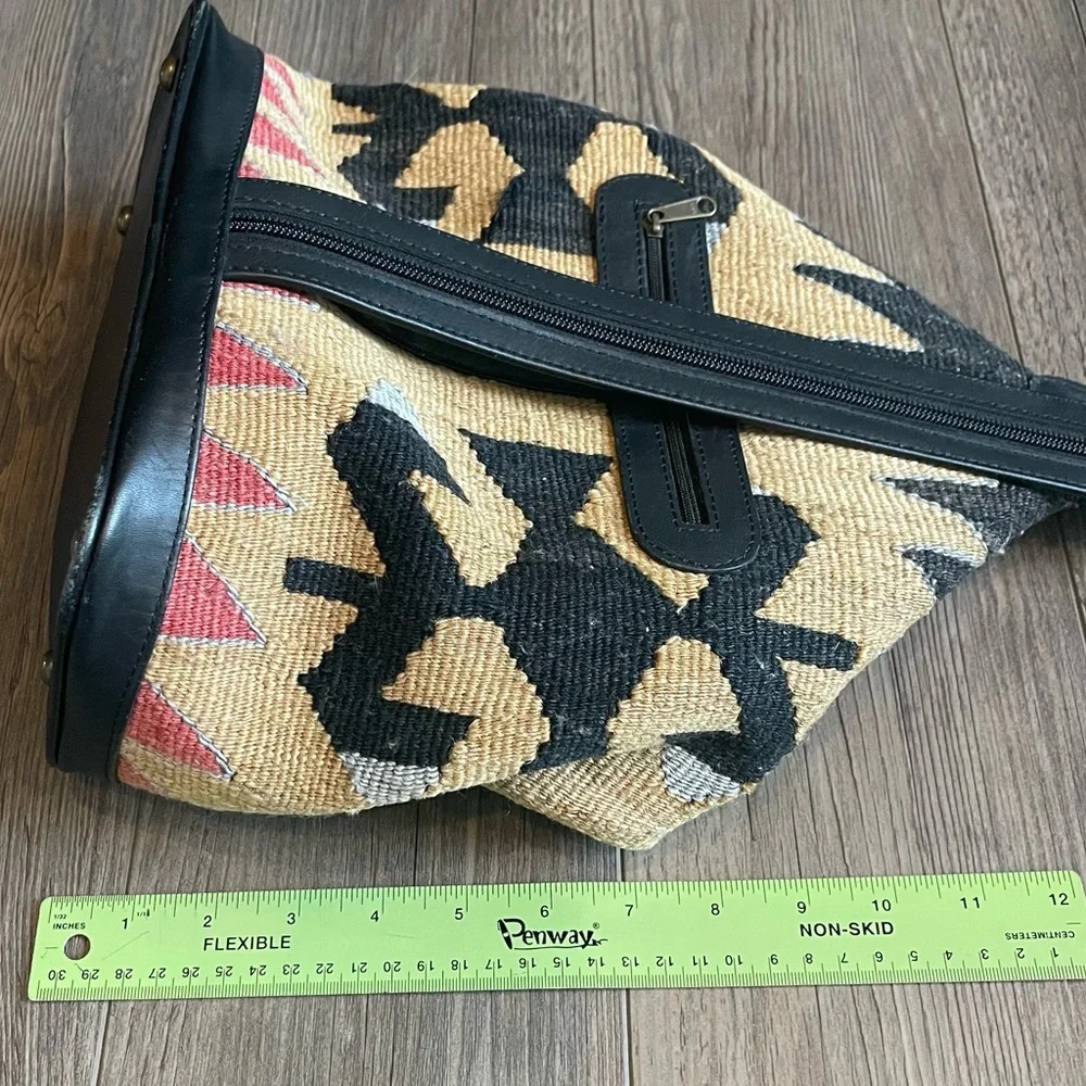 Kilim Black and Tan Tapestry Small Backpack with Black Leather Trim - Picture 9 of 16